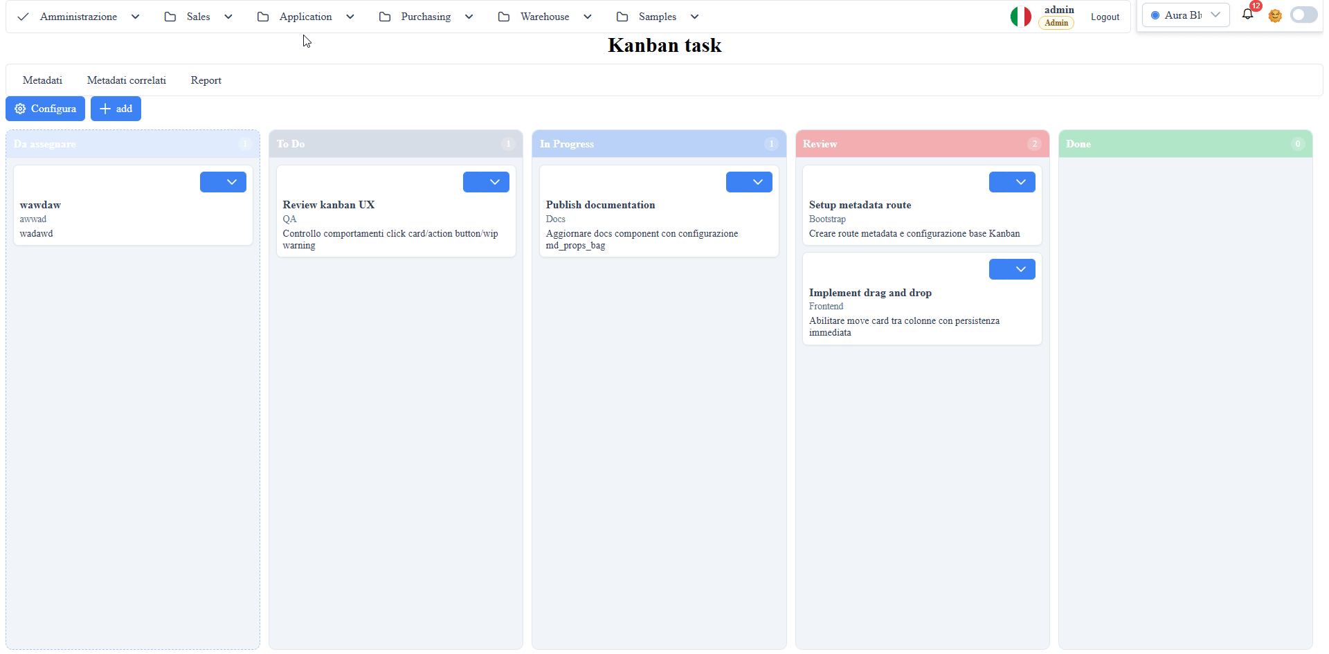 Kanban pipeline — drag an opportunity card between stages, the record updates underneath