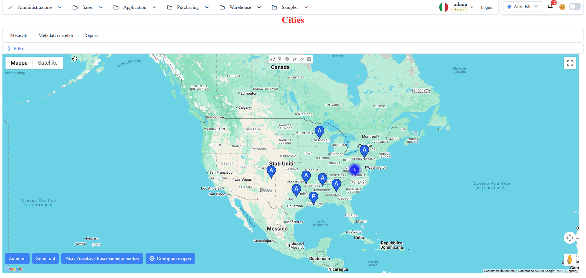Map list — live markers with clustering, click a vehicle for its info window