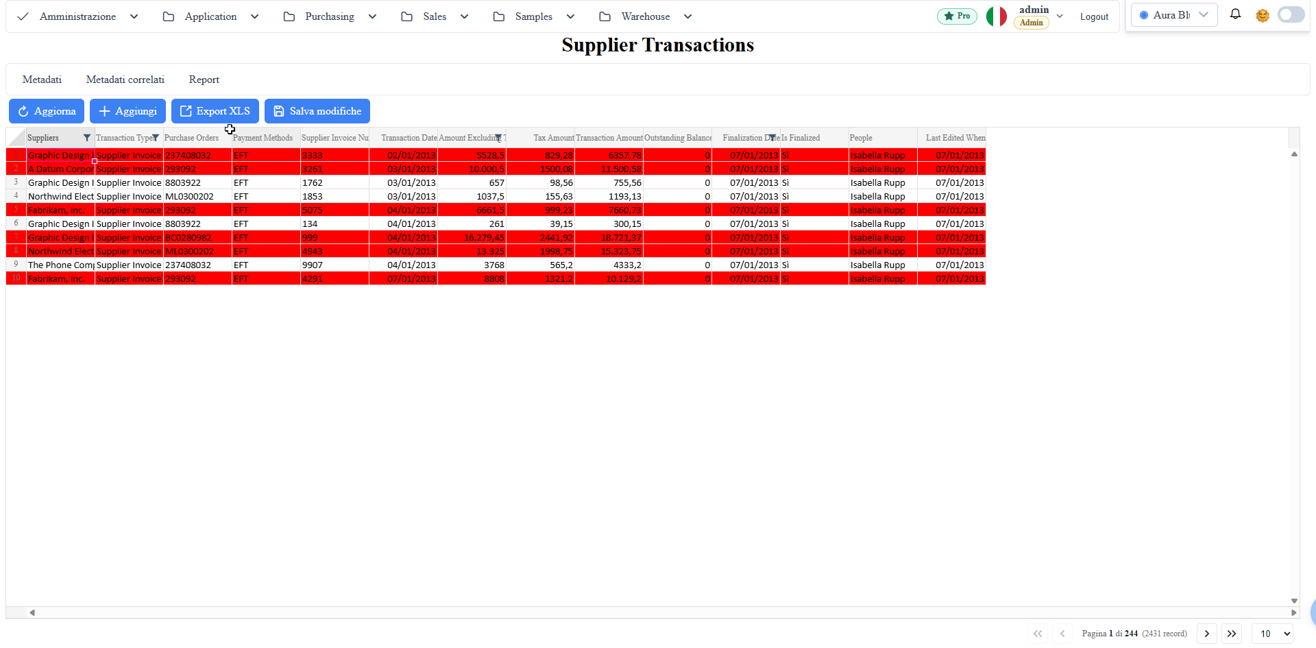 Spreadsheet archetype — Excel-style bulk edit, also from the same metadata route